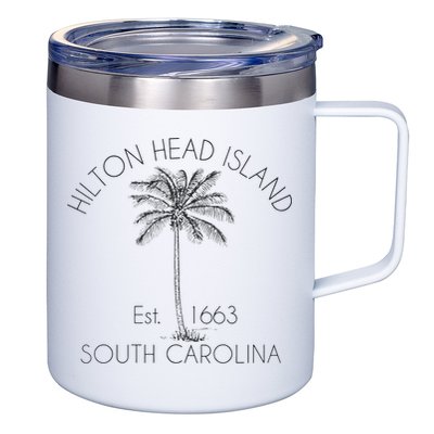 Hilton Head Island Beach Design Palm Tree Illustration 12oz Stainless Steel Coffee Mug
