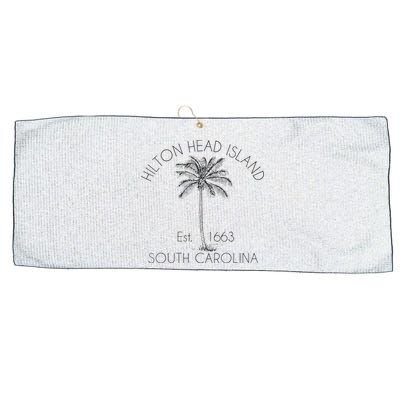 Hilton Head Island Beach Design Palm Tree Illustration Large Microfiber Waffle Golf Towel