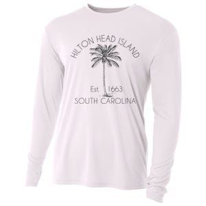 Hilton Head Island Beach Design Palm Tree Illustration Cooling Performance Long Sleeve Crew