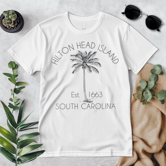 Hilton Head Island Beach Design Palm Tree Illustration Premium T-Shirt