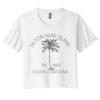 Hilton Head Island Beach Design Palm Tree Illustration Women's Crop Top Tee