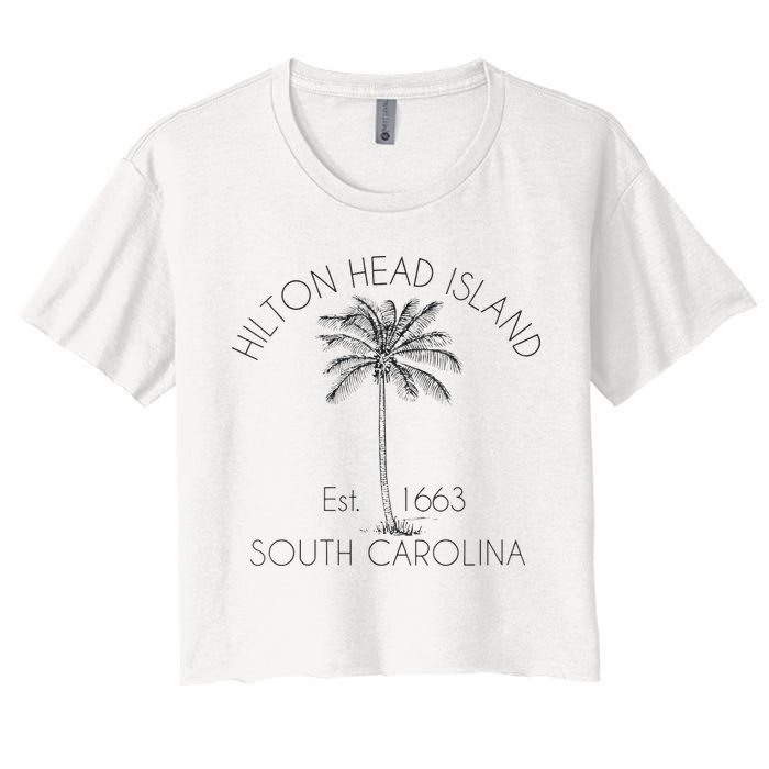 Hilton Head Island Beach Design Palm Tree Illustration Women's Crop Top Tee