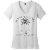 Hilton Head Island Beach Design Palm Tree Illustration Women's V-Neck T-Shirt