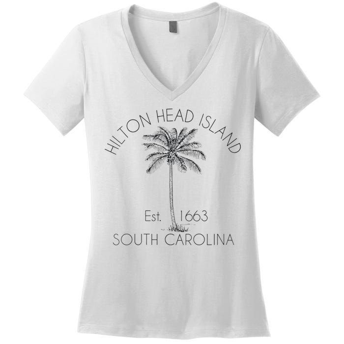 Hilton Head Island Beach Design Palm Tree Illustration Women's V-Neck T-Shirt