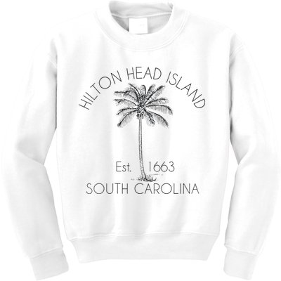 Hilton Head Island Beach Design Palm Tree Illustration Kids Sweatshirt
