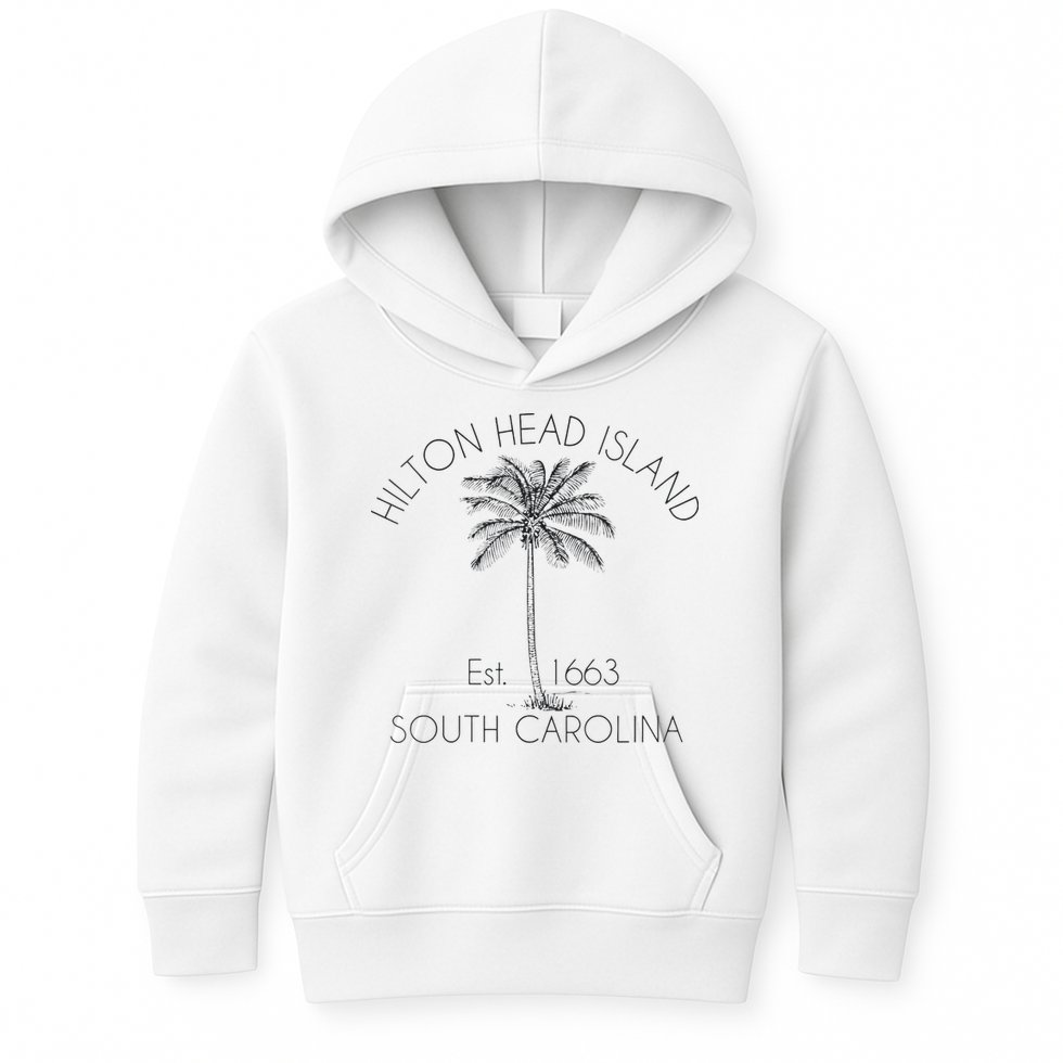 Hilton Head Island Beach Design Palm Tree Illustration Kids Hoodie