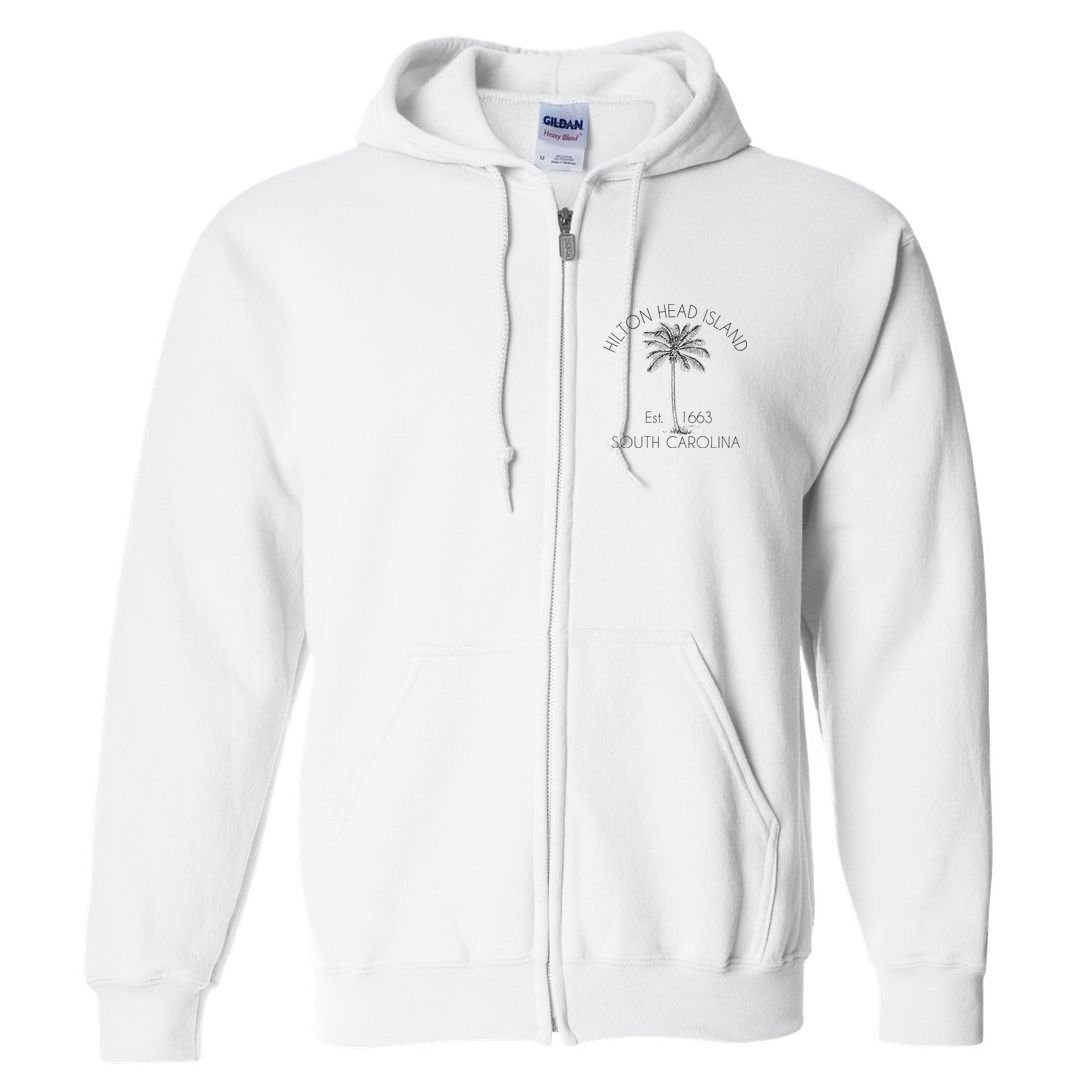 Hilton Head Island Beach Design Palm Tree Illustration Full Zip Hoodie