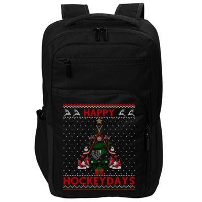 Happy Hockeydays Ice Hockey Christmas Tree Ugly Xmas Gift Impact Tech Backpack