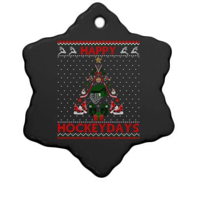 Happy Hockeydays Ice Hockey Christmas Tree Ugly Xmas Gift Ceramic Star Ornament