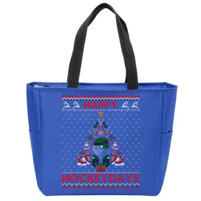 Happy Hockeydays Ice Hockey Christmas Tree Ugly Xmas Gift Zip Tote Bag