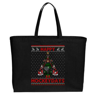 Happy Hockeydays Ice Hockey Christmas Tree Ugly Xmas Gift Cotton Canvas Jumbo Tote