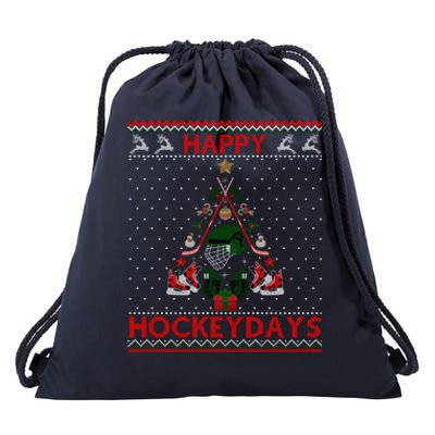 Happy Hockeydays Ice Hockey Christmas Tree Ugly Xmas Gift Drawstring Bag