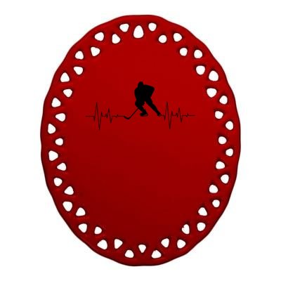 Hockey Heartbeat Ice Hockey Player Hockey Coach Gift Ceramic Oval Ornament