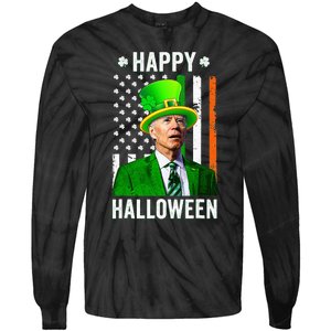 Happy Halloween Joe Biden St Patricks Day Leprechaun Hat  Tie-Dye Long Sleeve Shirt