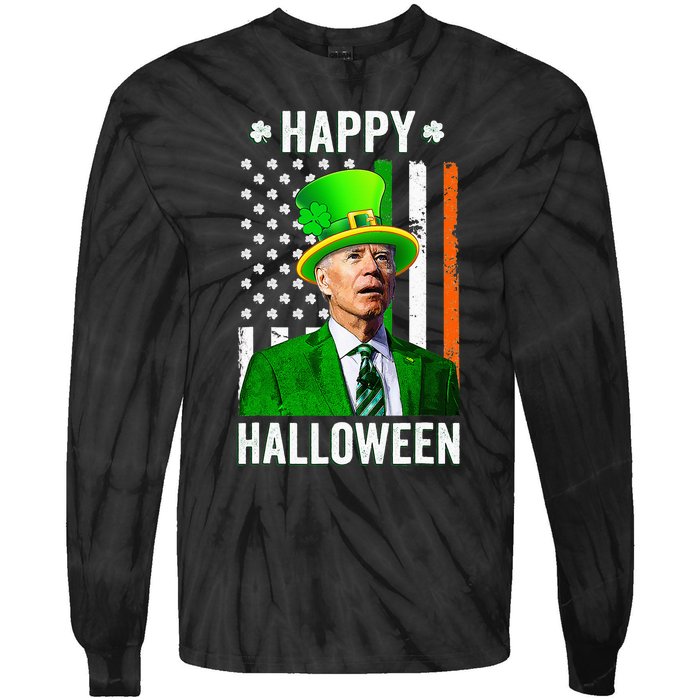 Happy Halloween Joe Biden St Patricks Day Leprechaun Hat  Tie-Dye Long Sleeve Shirt