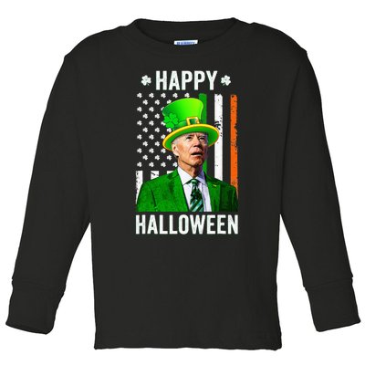 Happy Halloween Joe Biden St Patricks Day Leprechaun Hat  Toddler Long Sleeve Shirt