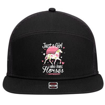 Horse Horses . Just A Girl Who Loves Horses Horse Rider 7 Panel Mesh Trucker Snapback Hat