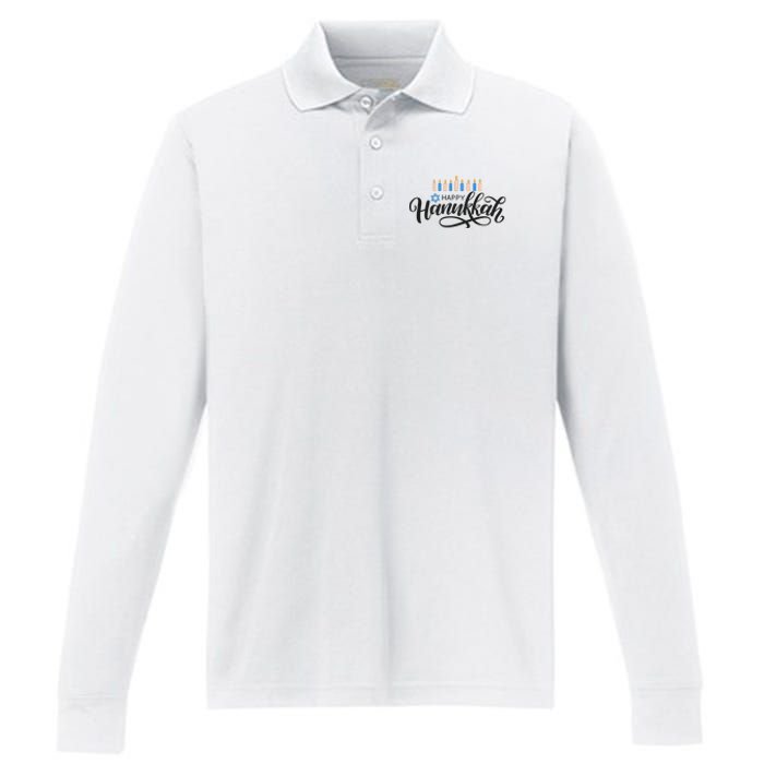 Happy Hanukkah Jewish Holiday Gift Performance Long Sleeve Polo