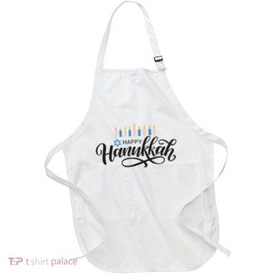 Happy Hanukkah Jewish Holiday Gift Full-Length Apron With Pockets