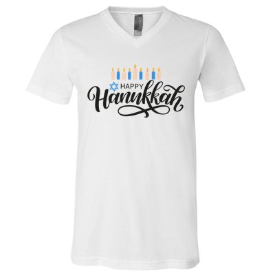 Happy Hanukkah Jewish Holiday Gift V-Neck T-Shirt