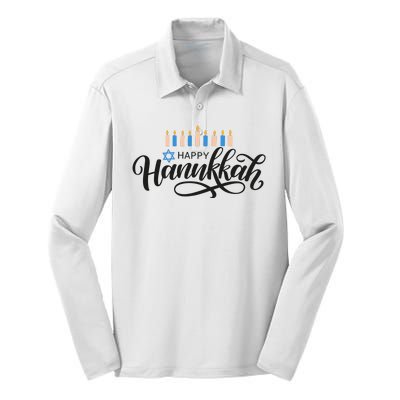 Happy Hanukkah Jewish Holiday Gift Silk Touch Performance Long Sleeve Polo