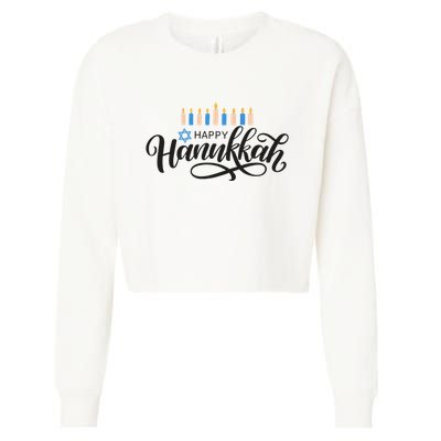 Happy Hanukkah Jewish Holiday Gift Cropped Pullover Crew
