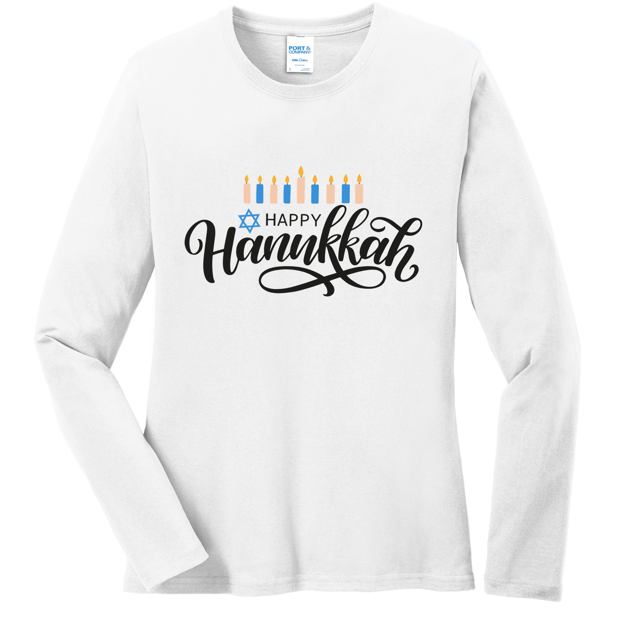 Happy Hanukkah Jewish Holiday Gift Ladies Long Sleeve Shirt