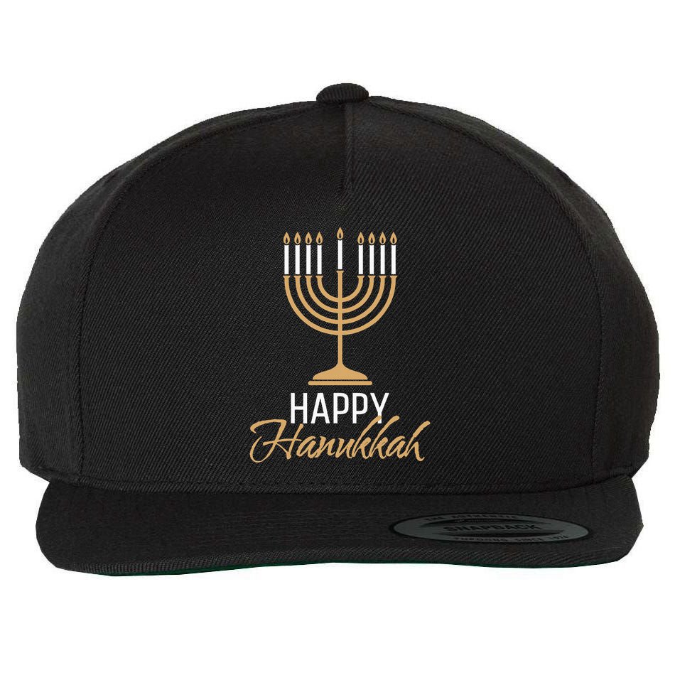 Happy Hanukkah Jewish Menorah Chanukah Wool Snapback Cap