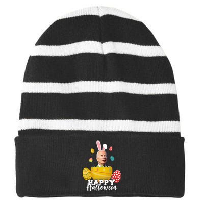 Happy Halloween Joe Biden Easter Funny Confused Striped Beanie with Solid Band