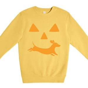 Happy Halloween Jackolantern Face With Dog Breeddachshund Funny Gift Premium Crewneck Sweatshirt