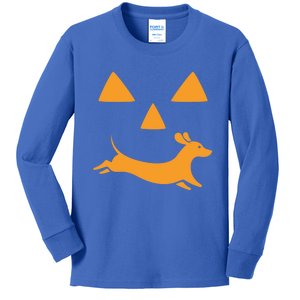 Happy Halloween Jackolantern Face With Dog Breeddachshund Funny Gift Kids Long Sleeve Shirt