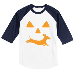 Happy Halloween Jackolantern Face With Dog Breeddachshund Funny Gift Baseball Sleeve Shirt