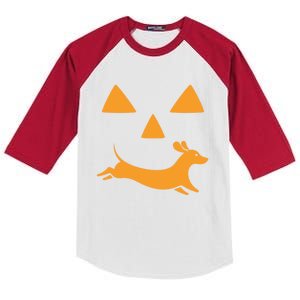 Happy Halloween Jackolantern Face With Dog Breeddachshund Funny Gift Kids Colorblock Raglan Jersey