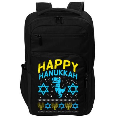 Happy Hanukkah Jewish TRex Ugly Chanukah Sweater Gift  Impact Tech Backpack