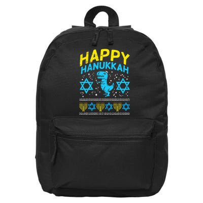 Happy Hanukkah Jewish TRex Ugly Chanukah Sweater Gift  16 in Basic Backpack