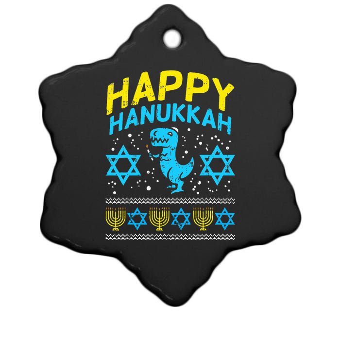 Happy Hanukkah Jewish TRex Ugly Chanukah Sweater Gift  Ceramic Star Ornament