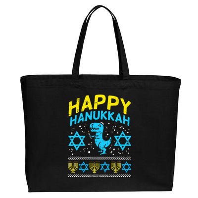 Happy Hanukkah Jewish TRex Ugly Chanukah Sweater Gift  Cotton Canvas Jumbo Tote