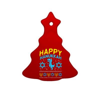 Happy Hanukkah Jewish TRex Ugly Chanukah Sweater Gift  Ceramic Tree Ornament