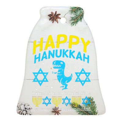 Happy Hanukkah Jewish TRex Ugly Chanukah Sweater Gift  Ceramic Bell Ornament