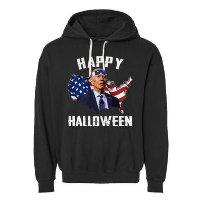 Happy Halloween Joe Biden Confused American Flag 4th Of July Garment-Dyed Fleece Hoodie