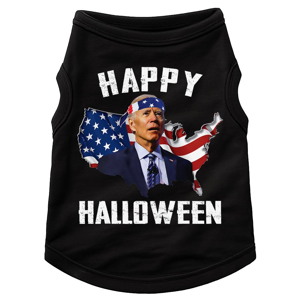Happy Halloween Joe Biden Confused American Flag 4th Of July Doggie Tank