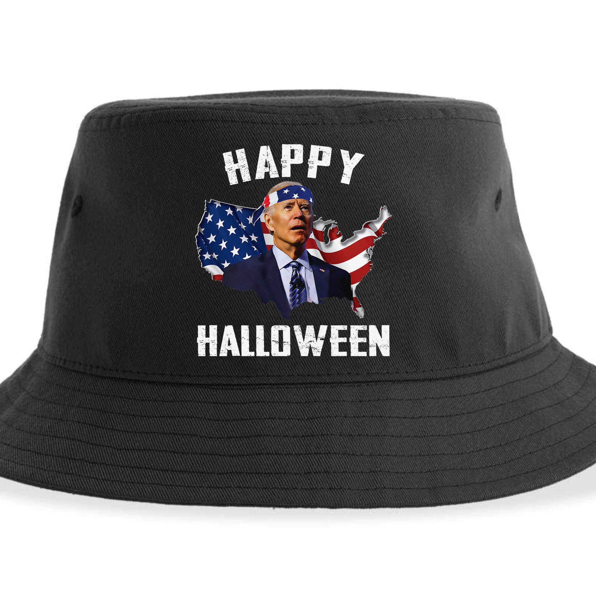 Happy Halloween Joe Biden Confused American Flag 4th Of July Sustainable Bucket Hat