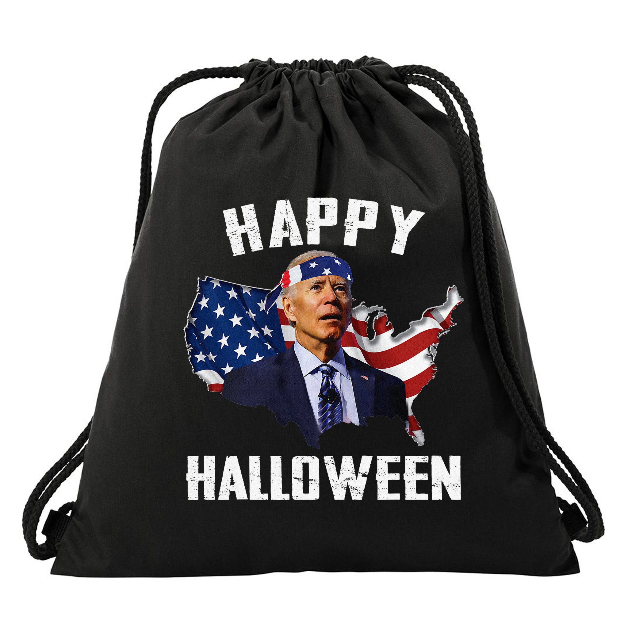 Happy Halloween Joe Biden Confused American Flag 4th Of July Drawstring Bag