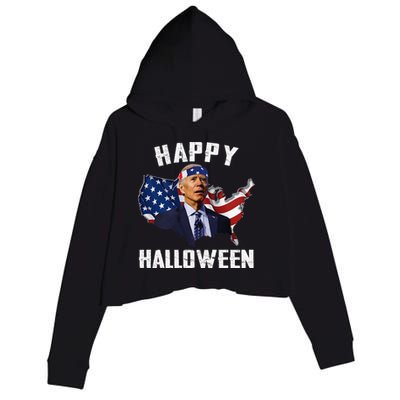 Happy Halloween Joe Biden Confused American Flag 4th Of July Crop Fleece Hoodie