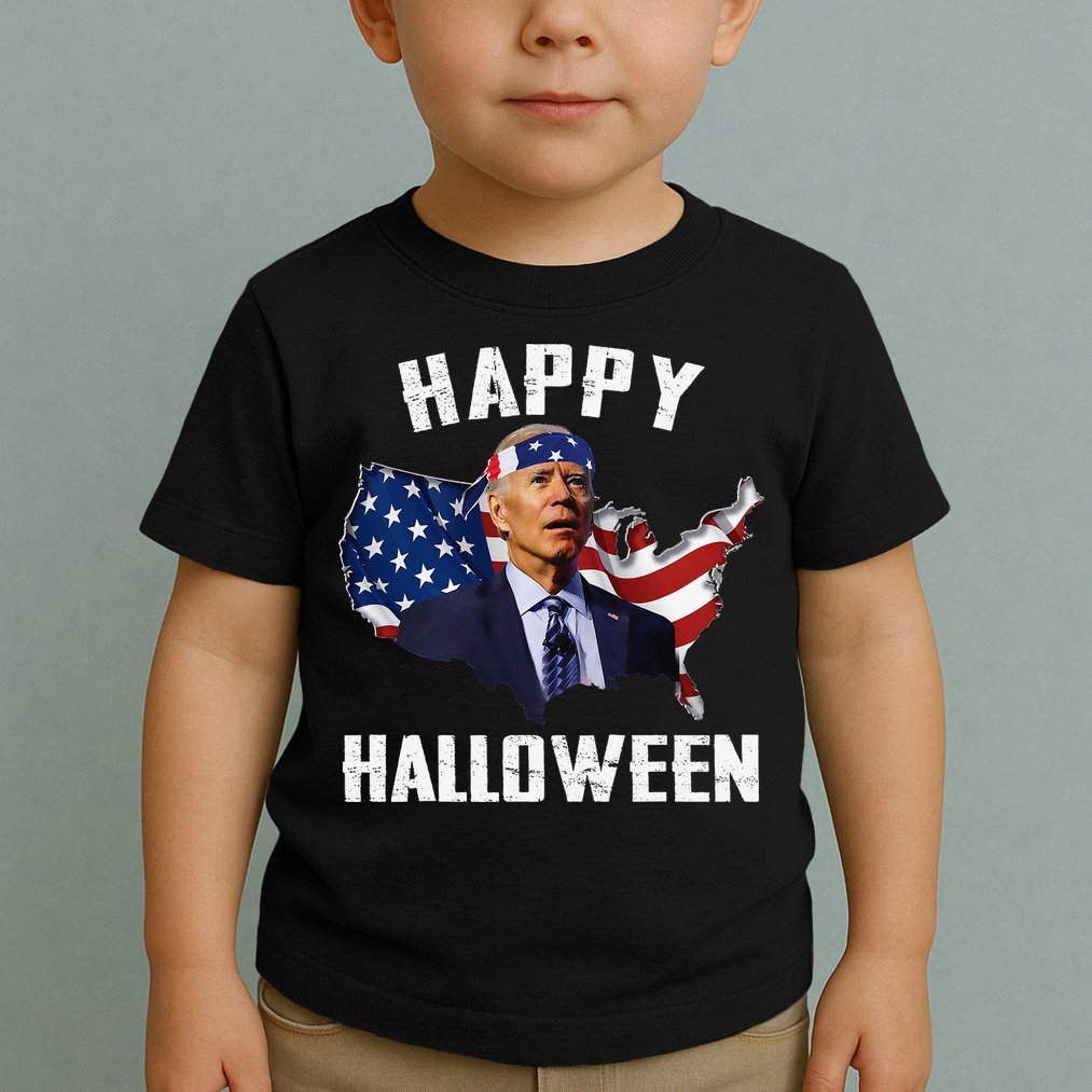 Happy Halloween Joe Biden Confused American Flag 4th Of July Toddler T-Shirt