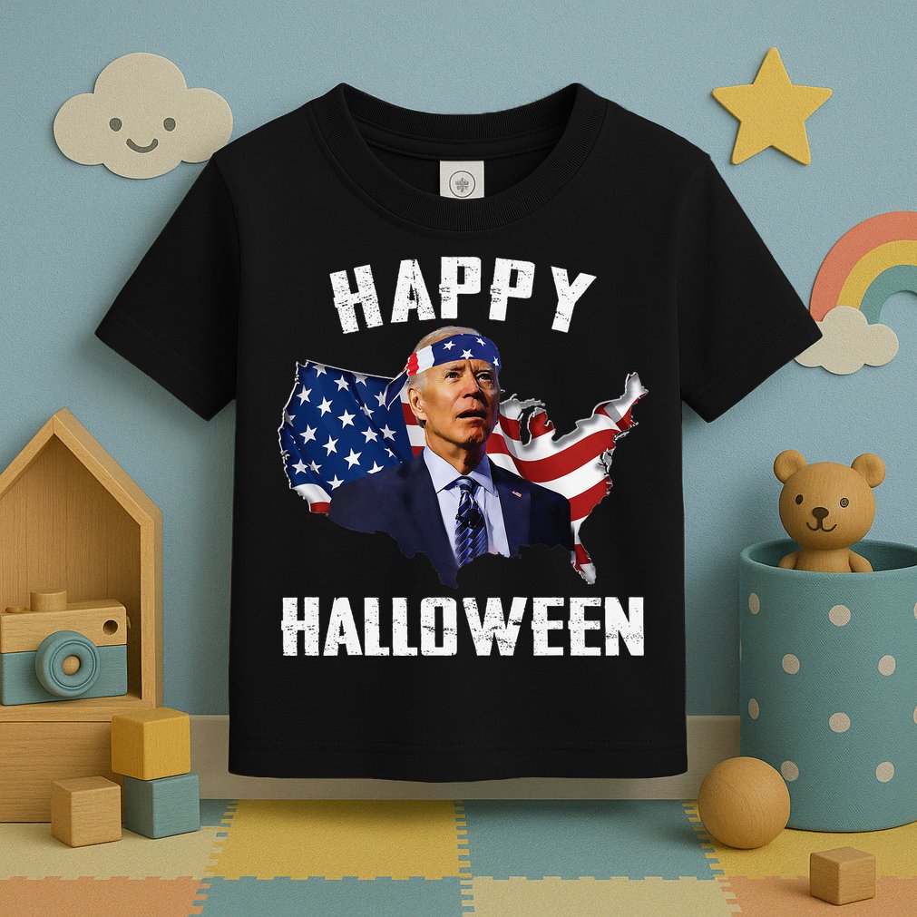 Happy Halloween Joe Biden Confused American Flag 4th Of July Toddler T-Shirt