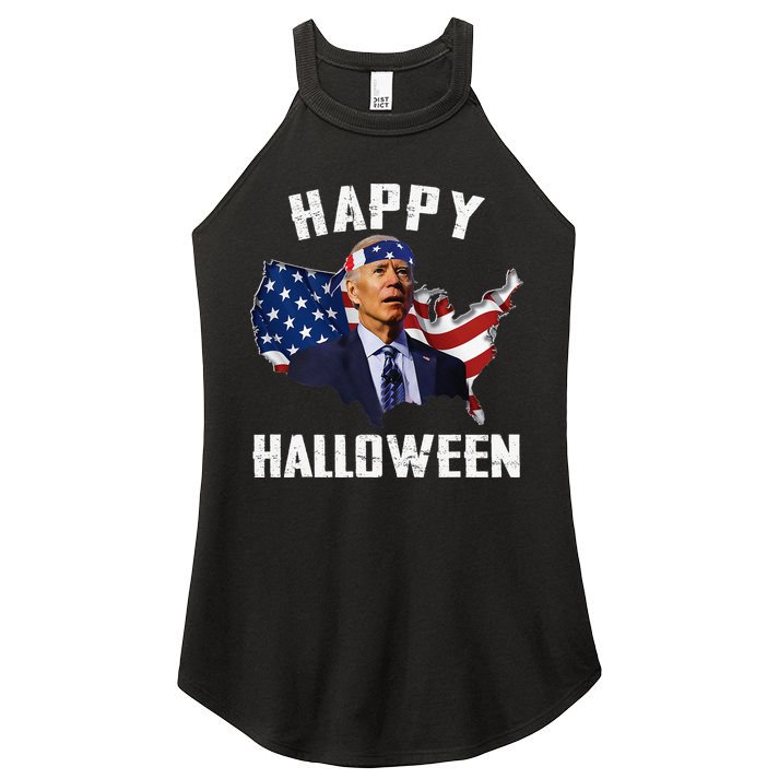 Happy Halloween Joe Biden Confused American Flag 4th Of July Women's Perfect Tri Rocker Tank