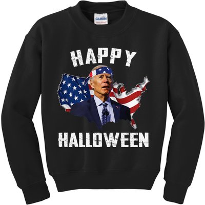 Happy Halloween Joe Biden Confused American Flag 4th Of July Kids Sweatshirt