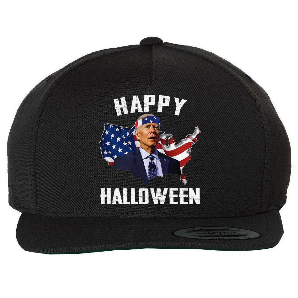 Happy Halloween Joe Biden Confused American Flag 4th Of July Wool Snapback Cap