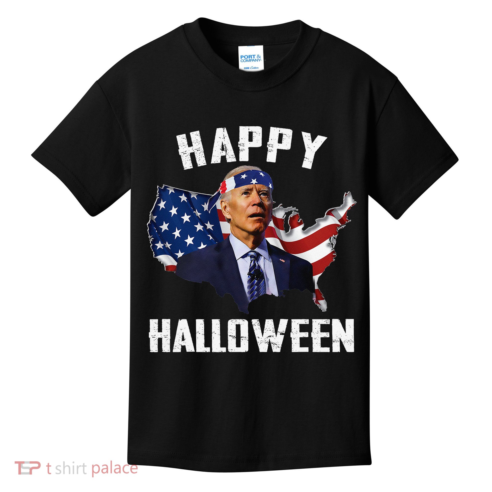 Happy Halloween Joe Biden Confused American Flag 4th Of July Kids T-Shirt